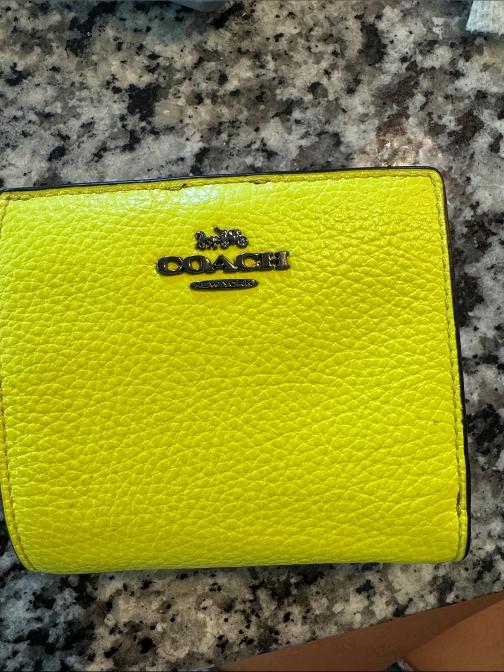 Coach Pebbled Leather Wallet in Bright Yellow